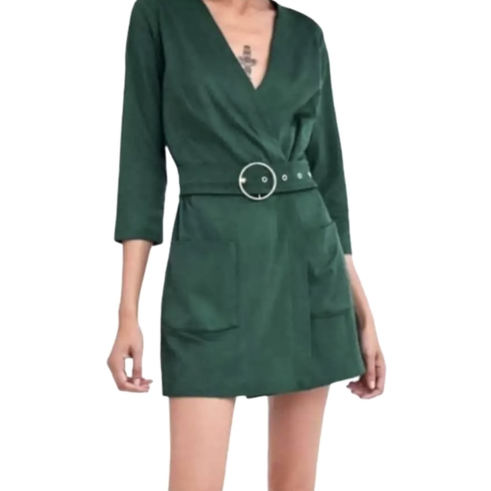 Green suede belted romper